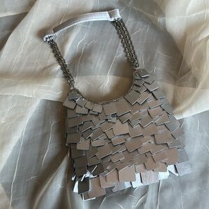 Silver wood tile paillettes mini bag purse